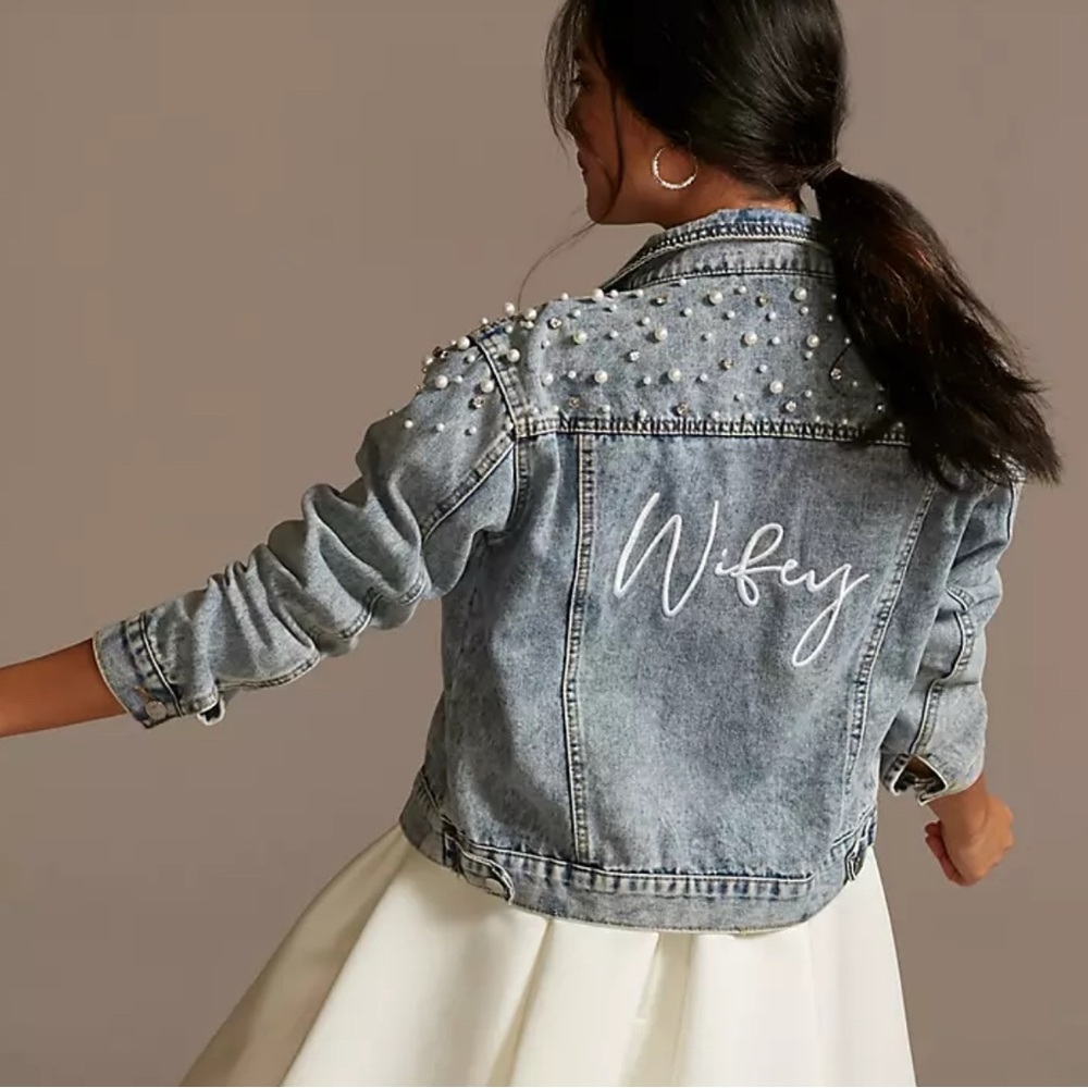 Bridal Jean Jacket - Pearl Embellished Denim Jacket
